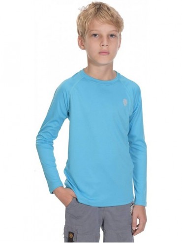 Rash Guards Sun Shirts for Youth Boys Rashguard - Long/Short Sleeve Lightweight Shirt SPF 50+ - Blue - CH18TL6WI23 $14.25