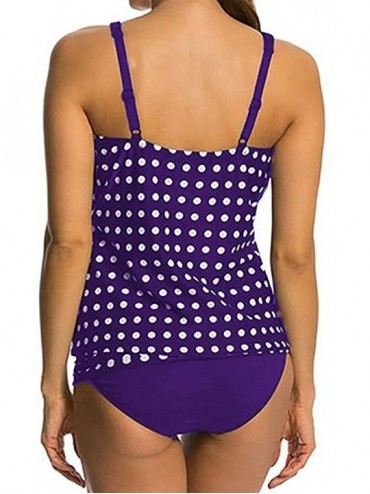 Tankinis Polka Dot Tankini Set Swimsuit Top with Shorts Plus Size 2 Pieces - Purple - C1182GGREHT $25.20