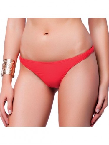 Bottoms Women's Sexy Cheeky Bikini Bottom Booty T-Back Ladies Solid Classic Swimsuit - Red - CO183KWSM25 $25.93