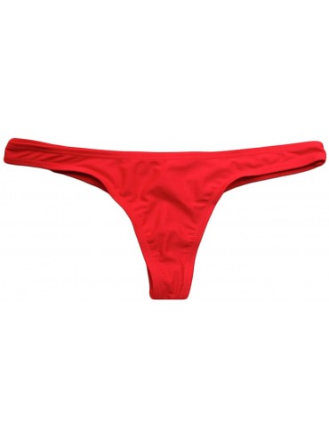 Bottoms Women's Sexy Cheeky Bikini Bottom Booty T-Back Ladies Solid Classic Swimsuit - Red - CO183KWSM25 $10.86