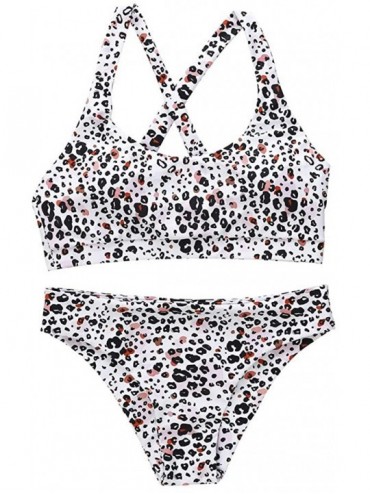 Sets Womens Wide Shoulder Leopard Print Two-Piece Sports Style Bikini Set - White Leopard - C518R8WGROC $21.29