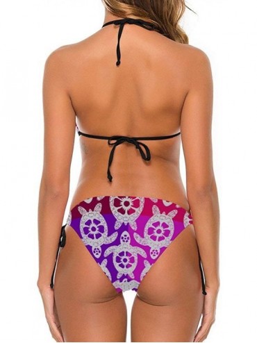 Sets Women Fashion Sexy Adjustable Halter Bikini Set Two Piece Bathing Suits - Tribal Sea Turtle - CQ199GNNOO2 $36.21