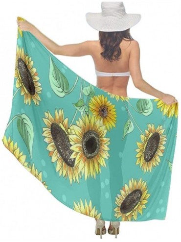 Cover-Ups Women Chiffon Sarong Beach Bikini Cover Up Wedding Party Shawls Wraps - Pretty Sunflower - CQ196UH2Z43 $24.47