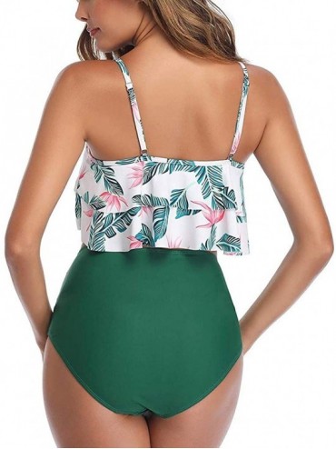 Racing Ruffle Swimsuits for Women High Waisted Two Piece Bathing Suits Off Shoulder Swimwear Ruffled Bikini Set E green - CN1...