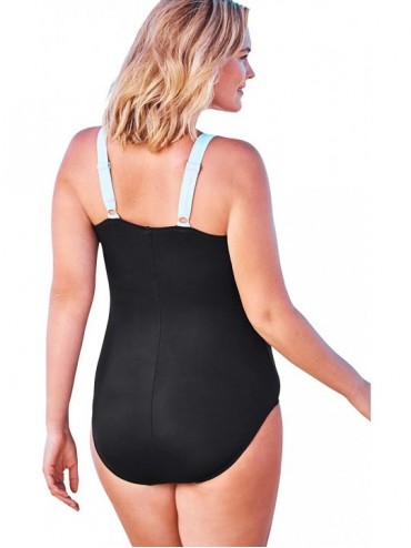 One-Pieces Women's Plus Size One-Piece Tank Swimsuit with Adjustable Straps - Black (0135) - CI195SN9G73 $40.21