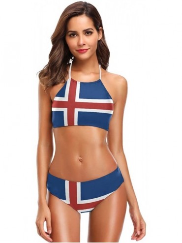 Sets Women's Summer Beach Autism Awareness American Flag 2 Piece Halter Neack High Waist Padded Sexy Swimsuit Icelandic Flag ...
