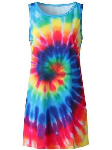 Cover-Ups Women's Casual Summer Tie Dye Print Tunic Tops Mini Dresses Beach Sundress Loose Party Cover Up Tank T Shirt Dress ...