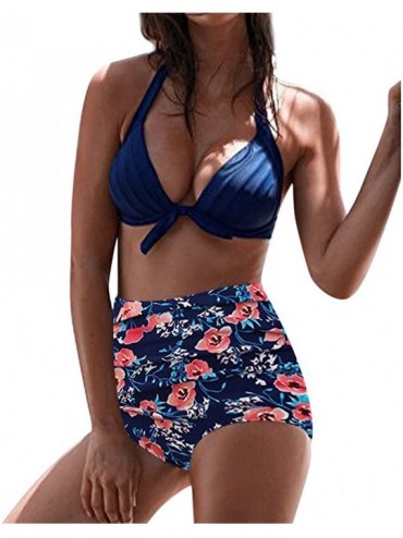 Bottoms Women High Waist Bikinis Set Swimuit Female Retro Beachewear Fashion 2019 - Red - C018SQ96KGX $11.47