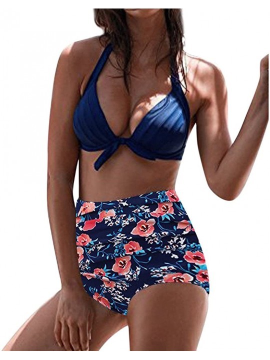 Bottoms Women High Waist Bikinis Set Swimuit Female Retro Beachewear Fashion 2019 - Red - C018SQ96KGX $11.47
