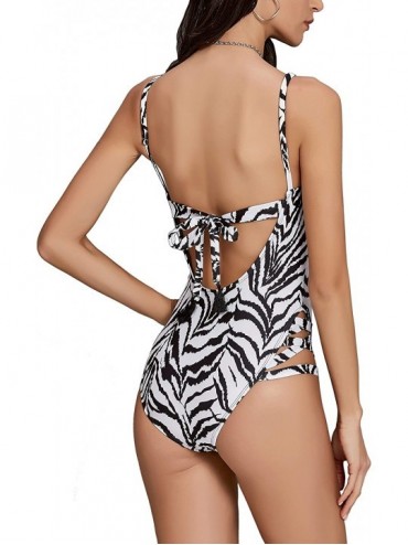 Sets Women Sexy Leopard Swimsuit Adjustable Beach Bathing Suit Cross Straps Swimwear - Black White - CY19408DX44 $16.16