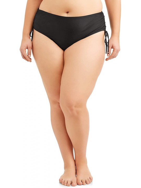 Tankinis Women's Plus Size Core Ruched Brief Swimsuit Bikini Bottom 3X Black - CJ18YTDWCIS $24.69