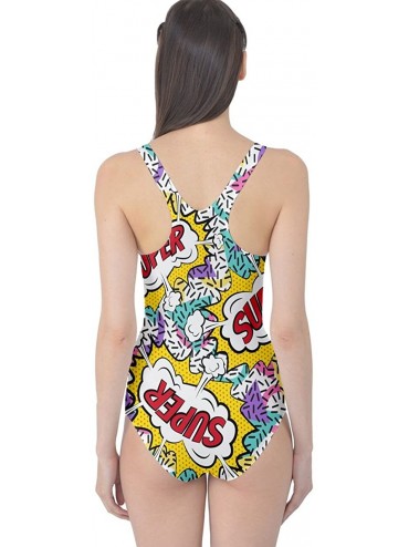One-Pieces Womens Summer Vacation Holiday Pineapple Pop Art Lips Rock Triangles One Piece Swimsuit- X- Gold Super - CA184G4U5...