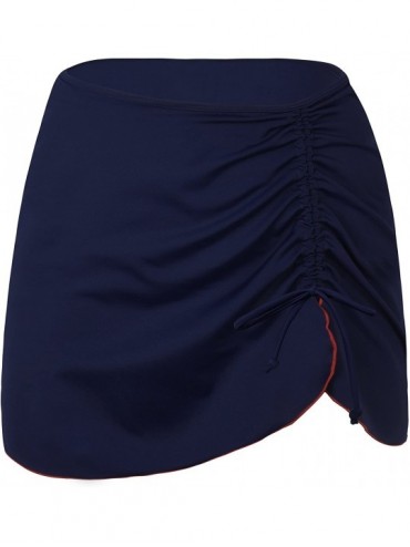 Tankinis Women's Swim Skirted Ruffle Skort Bikini Swimsuit with Brief - Navy&red - C018ET63XIG $20.17