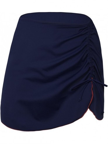 Tankinis Women's Swim Skirted Ruffle Skort Bikini Swimsuit with Brief - Navy&red - C018ET63XIG $11.41