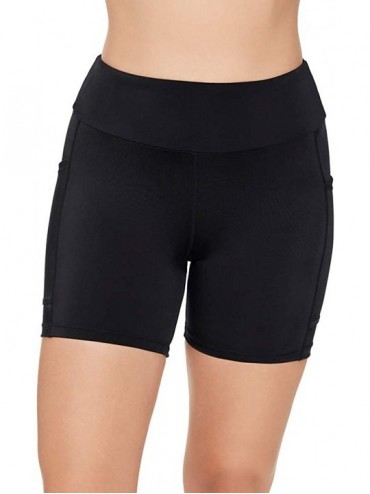 Bottoms Women's Swimwear Solid Yoga High Waist Tummy Control Swim Short Bottom with Pockets - Black - CO192ROTXYE $83.35