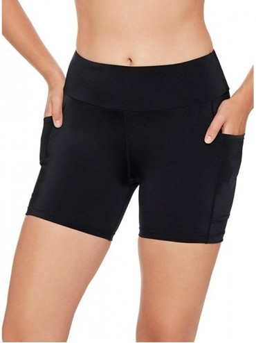 Bottoms Women's Swimwear Solid Yoga High Waist Tummy Control Swim Short Bottom with Pockets - Black - CO192ROTXYE $37.29