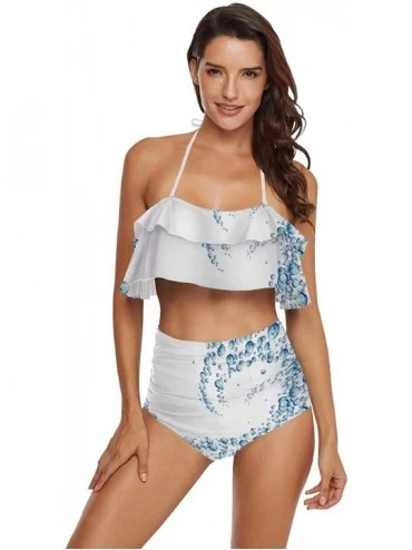 Board Shorts Women Ruffle Halter Swimsuit Backless Bikini Set Floral - Multi 12 - CM190ED66ZY $74.40