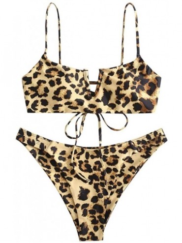Sets Women Snakeskin Leopard Print Bikini Set High Cut Sexy Swimsuit Two Piece Bathing Suit - Yellow - CR196DD5UWL $22.12