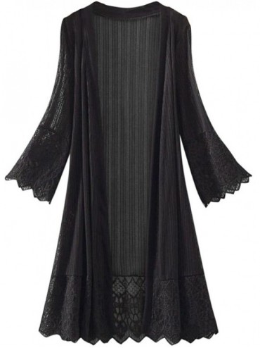 Cover-Ups Women Sheer Lace Shawl Solid Perspective Sunscreen Cardigan Cover Up Beachwear - C Black - CW18UTNC0OW $17.78