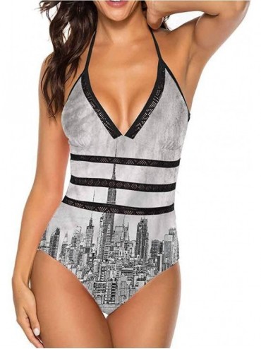 One-Pieces V Neck Lace Up Swimsuits Different Types of Trees Super Cute and Unique - Multi 15 - CY19C4Y5DGN $72.31