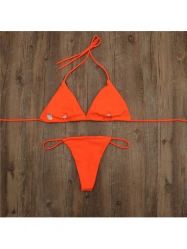 Sets Women Bandeau Bandage Brazilian Bikini Set Push-Up Swimwear Beachwear Swimsuit Triangle Top - Orange - CN18TZREZ25 $12.06