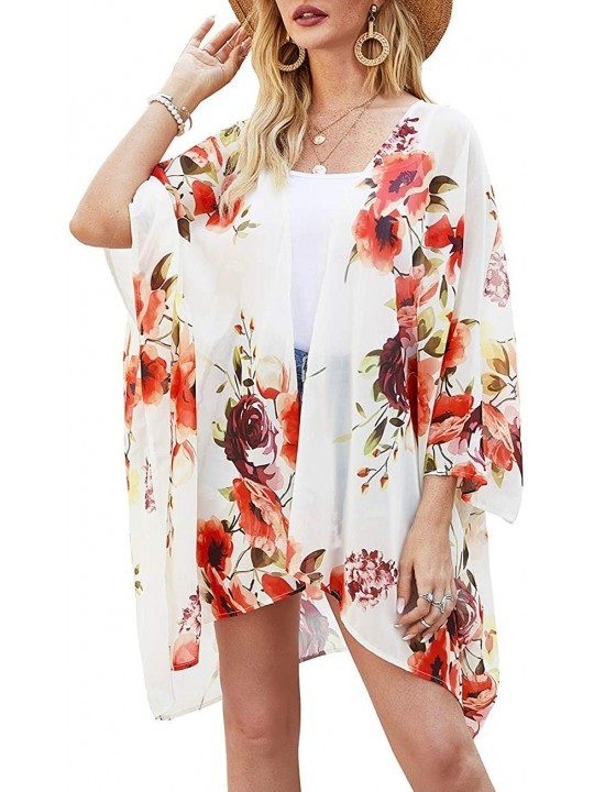 Cover-Ups Womens Kimonos Sheer Chiffon Floral Cardigan Cover up - W1 - CW194CX8KR0 $12.45