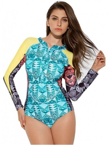 Rash Guards Women Printing Rashguard Long Sleeve Zip UV Protection Print Surfing Swimsuit Swimwear Bathing Suits - A - CX18RW...