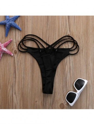 Bottoms Women Sexy Bottoms Bikini Bandage Thong G-String Swimsuit Cheeky V Swim Trunks - Black - CG18C9MM6UA $9.03