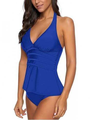 Sets Women's Racerback Colorblock Two Piece Tankini Sets Swimsuit Swimwear - Y Blue - CO190380TOS $31.85