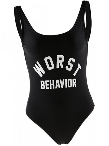 One-Pieces Worst Behavior Swimwear Onepiece Monokini Bikini Baywatch Swimsuit - Black L - CX18A3WC450 $27.86