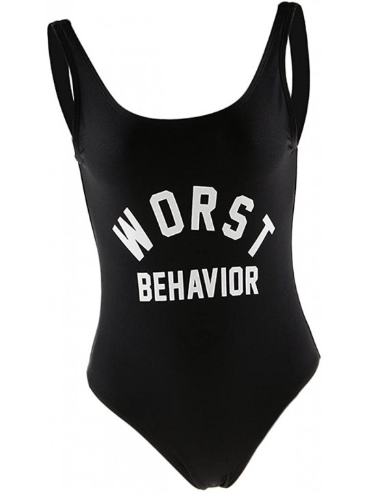One-Pieces Worst Behavior Swimwear Onepiece Monokini Bikini Baywatch Swimsuit - Black L - CX18A3WC450 $15.23