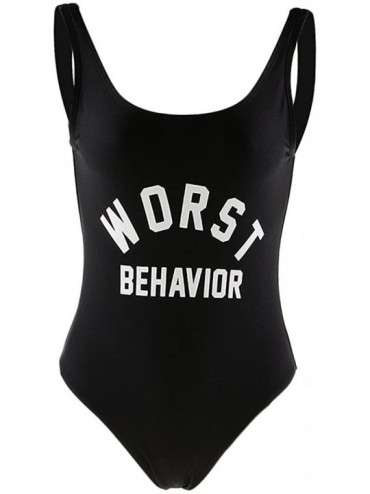 One-Pieces Worst Behavior Swimwear Onepiece Monokini Bikini Baywatch Swimsuit - Black L - CX18A3WC450 $15.23