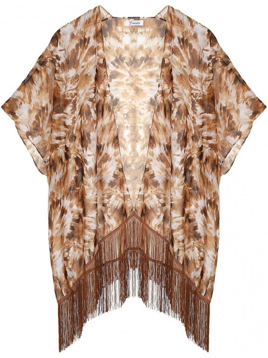 Cover-Ups Women's Beach Kimono Cover Up Sheer Leopard Snake Floral Chiffon Bikini Cardigan for Summer - Coffee Pattern - CY19...
