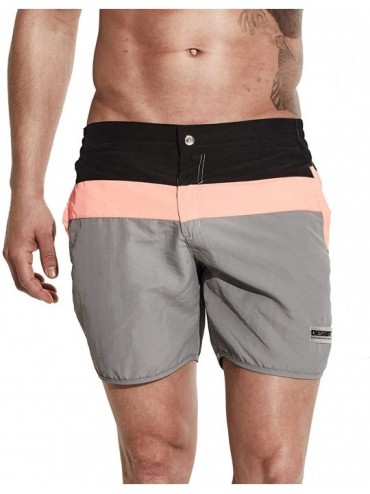Board Shorts Men's Pocket Board Shorts Bold Striped Loose Swimwear Quick Dry Beachwear - Gray - CV197X7SLOU $19.77