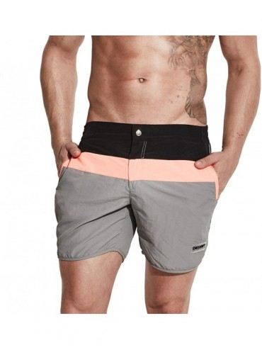 Board Shorts Men's Pocket Board Shorts Bold Striped Loose Swimwear Quick Dry Beachwear - Gray - CV197X7SLOU $19.77