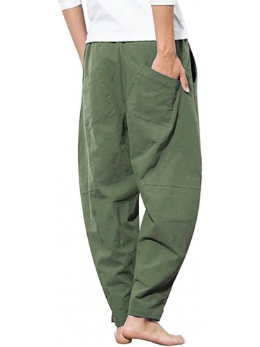 Trunks Men's Pants Casual Cotton Linen Drawstring Breathable Loose Jogger Straight-Leg Trouser with Pockets - Green - C818W9M...