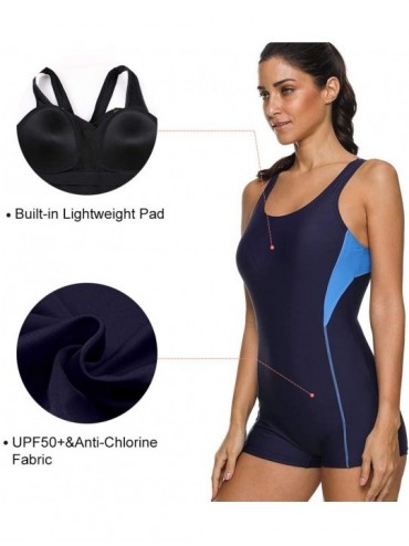 Racing Chlorine Resistance Athletic One Piece Swimsuits for Women UPF 50+ Sports Bathing Suits - Navy - C718NUHLTRL $20.27