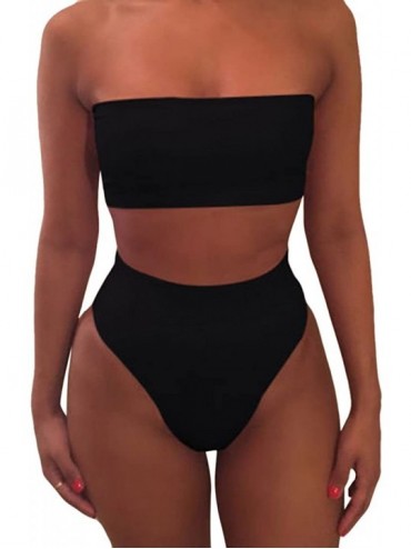 Sets Women's 2 Piece Bandeau Cheeky High Waisted Bikini Swimsuits - Black - CO18TQZAE0H $45.65