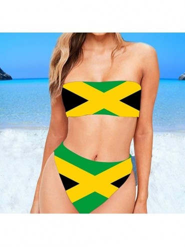 Sets Jamaica Flag Swimsuits for Women Two Piece Bandeau Top Patriotic Bikini Sets Trendy Swimwear Bathing Suits Green - C918R...