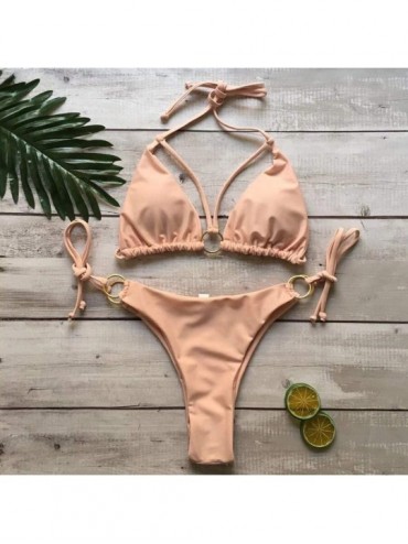 Sets Women High Waist Print Bikinis Swimsuit Push Up wear Brazilian Swimming - E Khaki - C318RGHO4KE $11.00