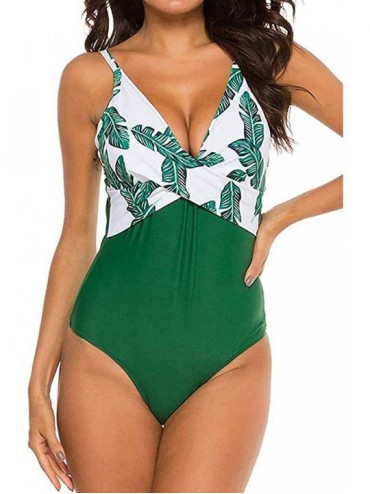 Tankinis Women's Monokini Front Cross One Piece Swimsuits Slim fit Tummy Control Swimwear - Green - C4195KGNZN2 $11.56