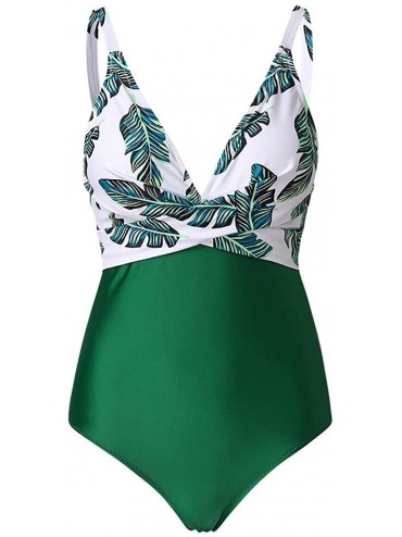 Tankinis Women's Monokini Front Cross One Piece Swimsuits Slim fit Tummy Control Swimwear - Green - C4195KGNZN2 $11.56