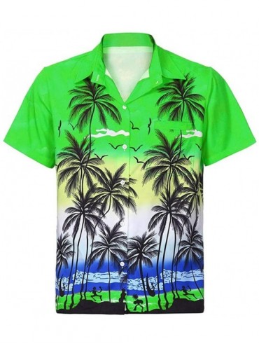 Rash Guards Fashion Hawaii Print Shirt Beach Short Sleeve Quick Dry Men's Casual Button Top - F Green - C718TSDUKC7 $48.49