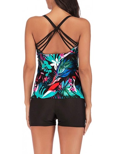 One-Pieces Womens Floral Printed Tankini Swimsuit Tank Top with Boyshorts Plus Size Two Piece Swimsuits Tummy Control Bathing...