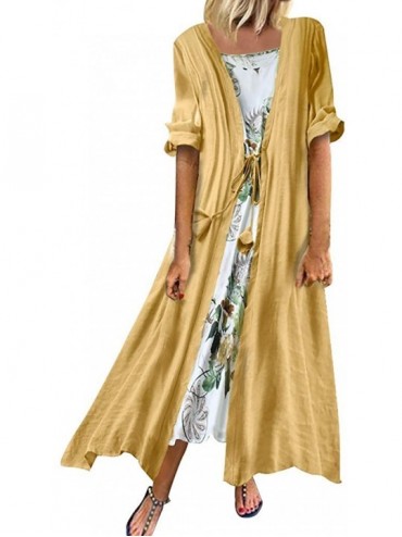 Bottoms Women Plus Size Bohemian O-Neck Floral Print Vintage Sleeveless Long Maxi Dress - G-yellow - CE18W3N62C8 $46.70