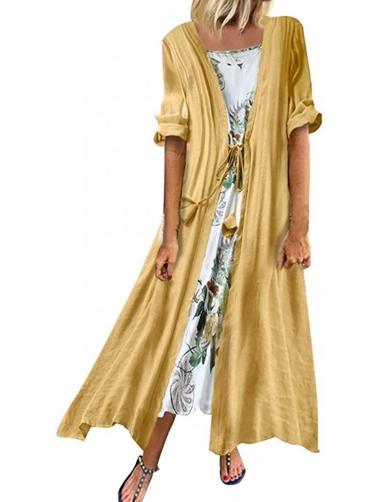 Bottoms Women Plus Size Bohemian O-Neck Floral Print Vintage Sleeveless Long Maxi Dress - G-yellow - CE18W3N62C8 $21.17