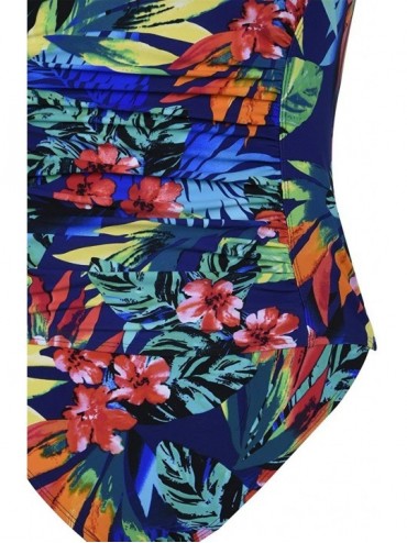 One-Pieces Women's Black One Piece Bathing Suit Ruched Tummy Control Swimsuit - Red Blue Floral - CQ189AEHLI4 $24.70