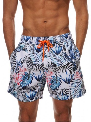 Trunks Mens Quick-Dry Swim Trunks Mesh Lined Printed Boardshorts with Pockets - Zebra/White - CD18R0MH20E $33.65