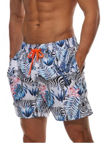 Trunks Mens Quick-Dry Swim Trunks Mesh Lined Printed Boardshorts with Pockets - Zebra/White - CD18R0MH20E $20.10