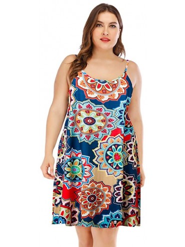 Cover-Ups Plus Size Dresses-Women's Summer Boho Floral Print Sundress Casual T Shirt Dresses Cami Tank Dress Beach Dress - Mu...